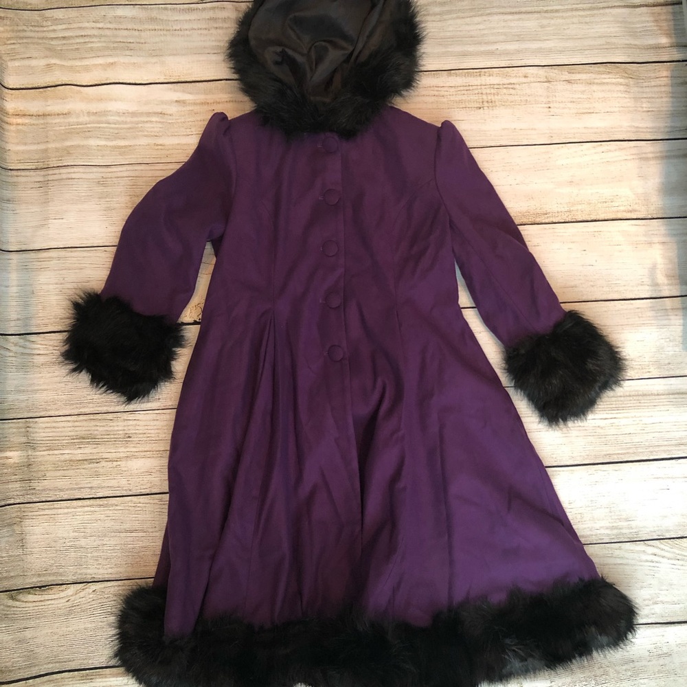 NWT Hell Bunny Purple Elvira Coat with fur trim